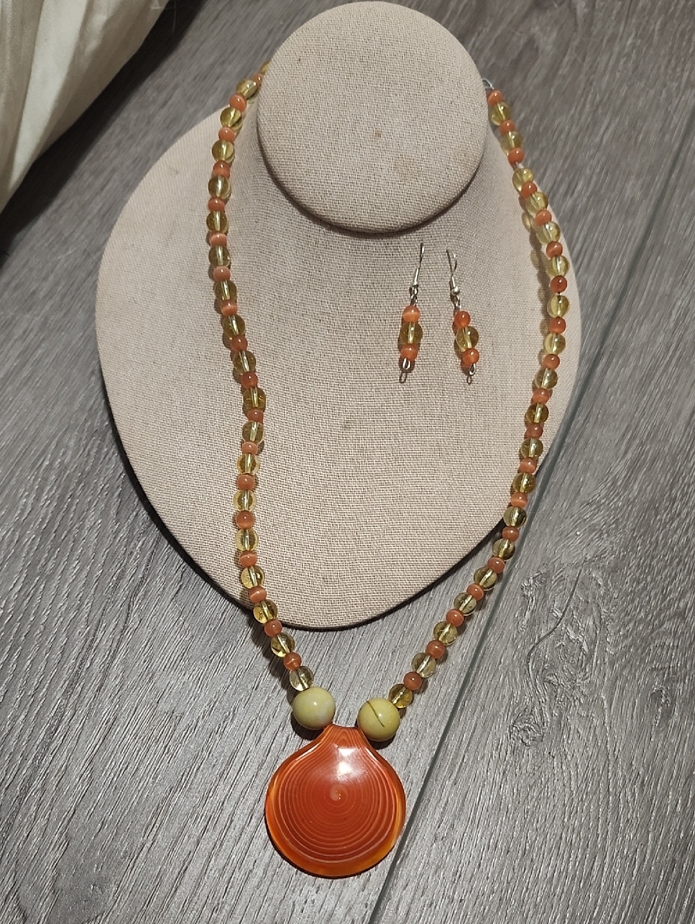 Handmade Solar Flame Amulet Glass Blown Citrine & Orange Cats Eye Necklace